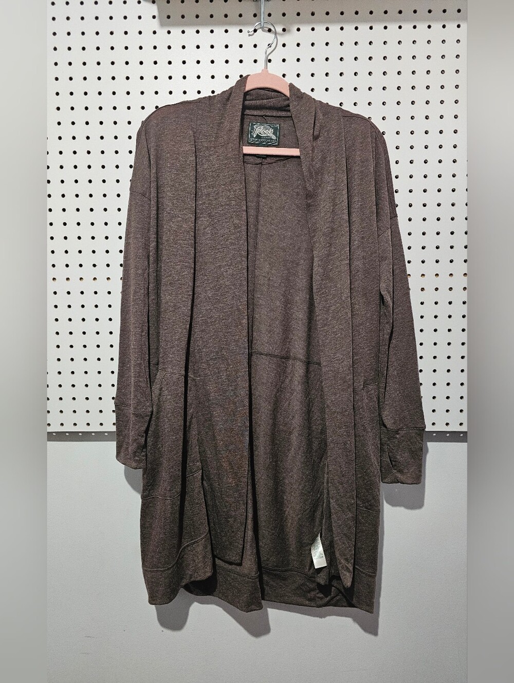 NWT Roots Long Open-Front Cardigan in Dark Brown Heather
